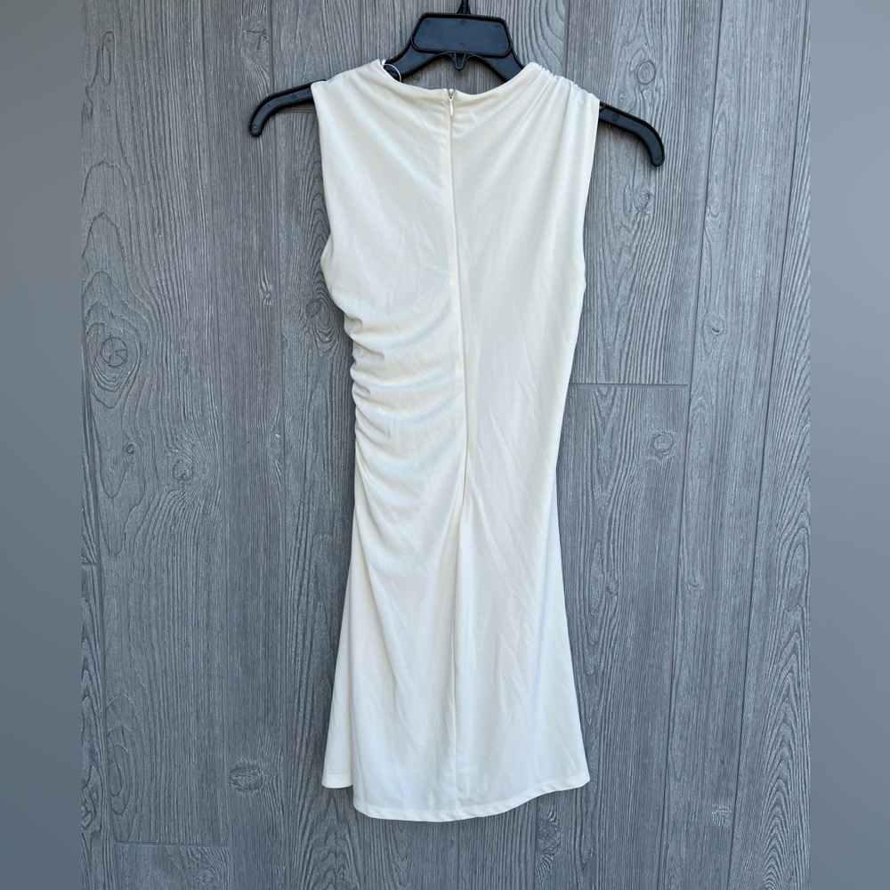 Zara Cream Ruched Bodycon Mini Dress One Shoulder Sleeveless XS - Picture 2 of 9